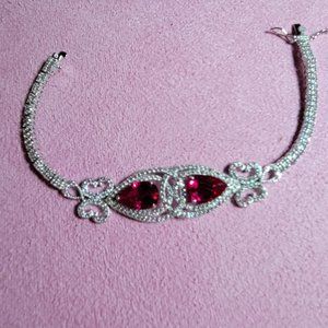 JTV-LAB CREATED RUBY AND LAB CREATED WHITE SAPPHIRE SILVER BRACELET